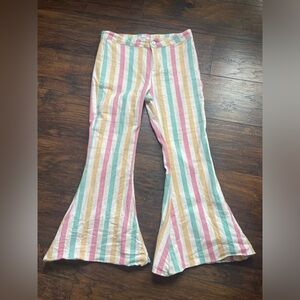 Women’s Multicolor Stripe Flare Pants - Pink, Yellow, Mint